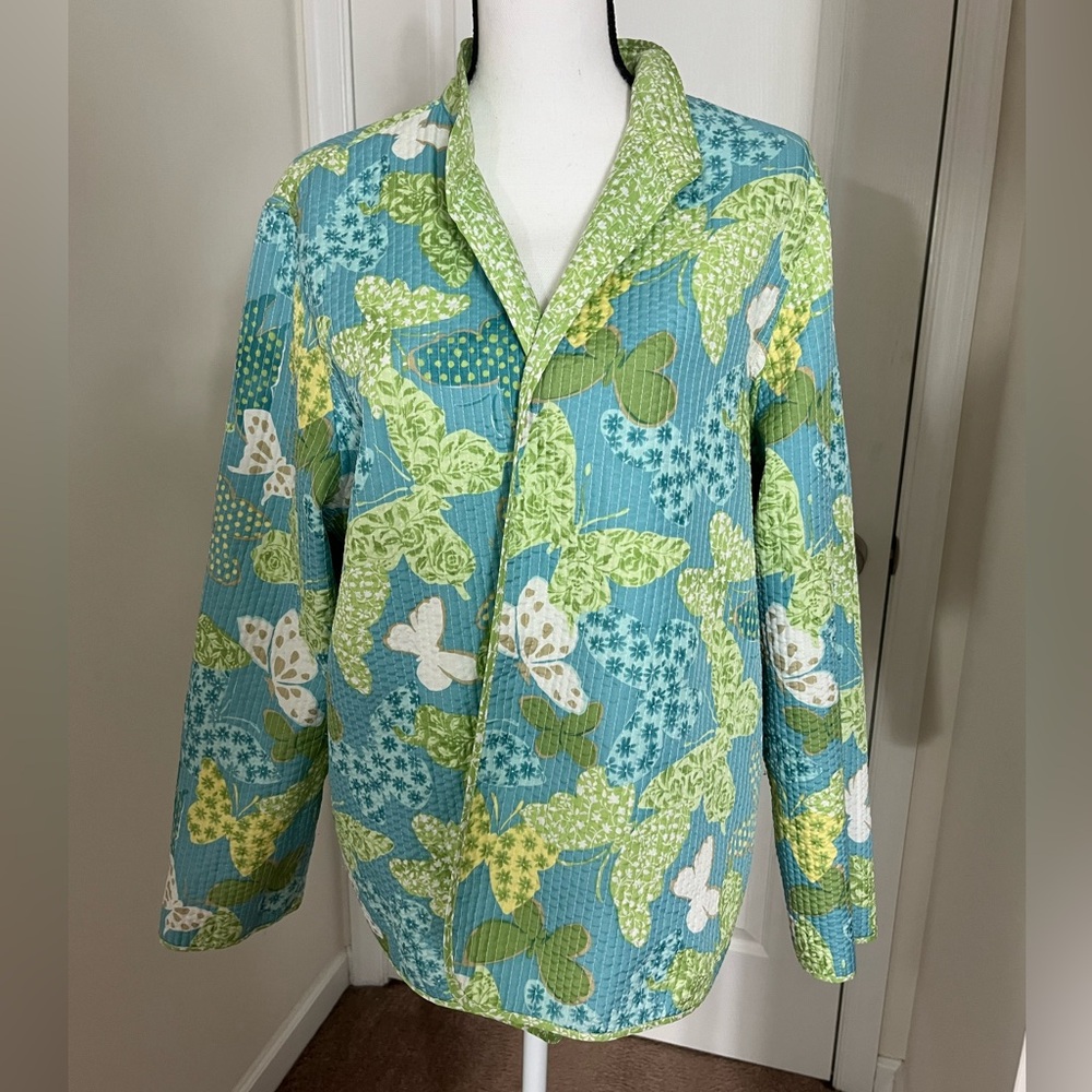 Reversible Light Weight Jacket 2x Butterflies Flo… - image 2